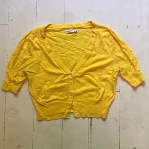 Yellow cropped cardigan sweater